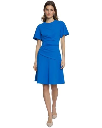 Maggy London Flutter-sleeve Gathered Dress - Blue