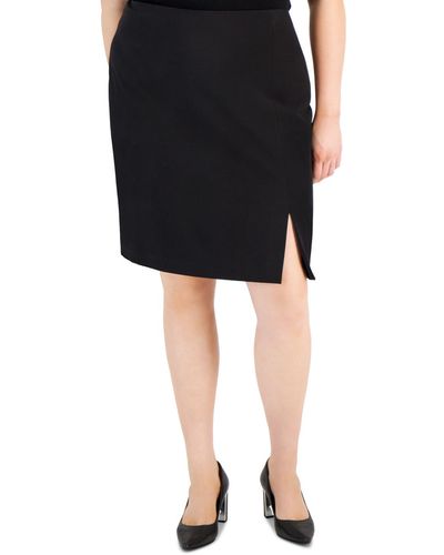 Tahari Plus Size Slit-front Zip-back Pencil Skirt - Black