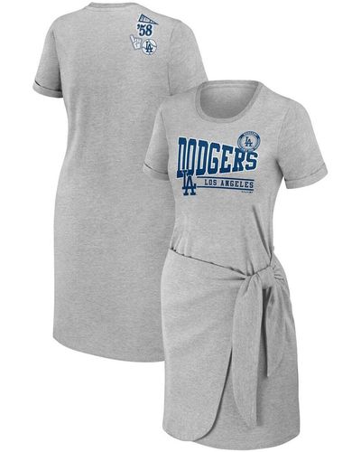WEAR by Erin Andrews Los Angeles Dodgers Plus Size Knotted T-shirt Dress - Gray