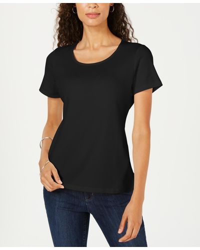 Karen Scott Short Sleeve Scoop Neck Top - Black