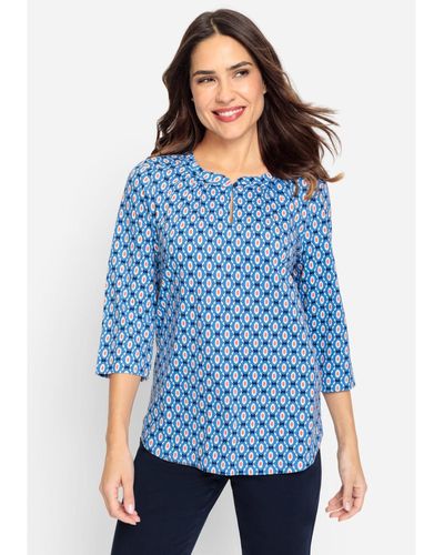 Olsen Cotton Blend 3/4 Sleeve T-shirt Containing [tm] Modal - Blue
