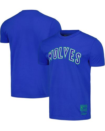 Mitchell & Ness And Distressed Minnesota Timberwolves Hardwood Classics Throwback Wordmark T-shirt - Blue