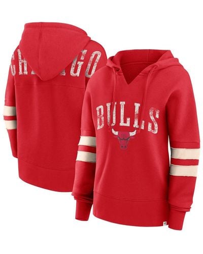 Fanatics Distressed Chicago Bulls Bold Move Dolman V-neck Pullover Hoodie - Red