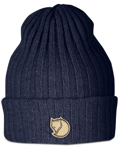 Fjallraven Byron Wool Logo Ribbed Beanie Hat - Blue