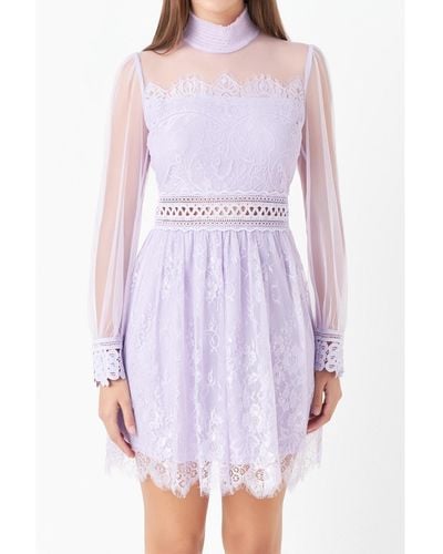 Endless Rose Long Sleeve Lace Mini Dress - Purple