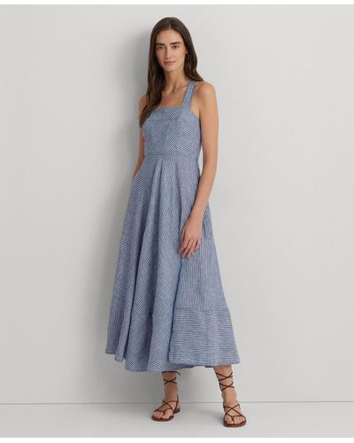 Lauren by Ralph Lauren Striped Fit & Flare Dress - Blue