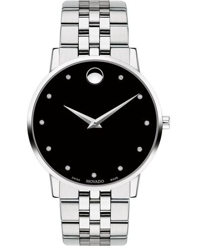 Movado Swiss Museum Classic Diamond-accent Stainless Steel Bracelet Watch 40mm - Black