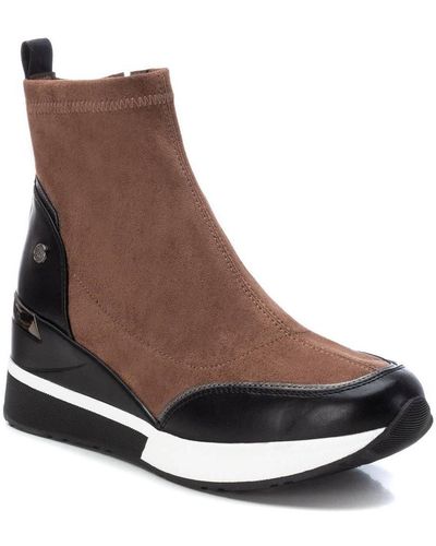 Xti Suede Wedge Booties By - Brown