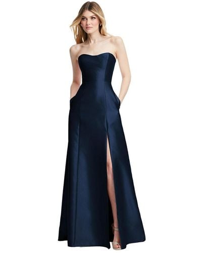 Alfred Sung Strapless A-line Satin Gown - Blue