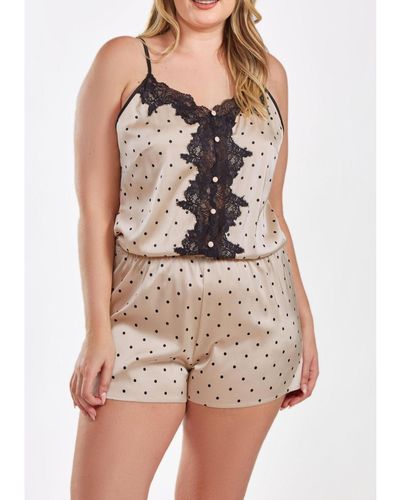 iCollection Kareen Plus Size Dotted Satin Romper - Brown