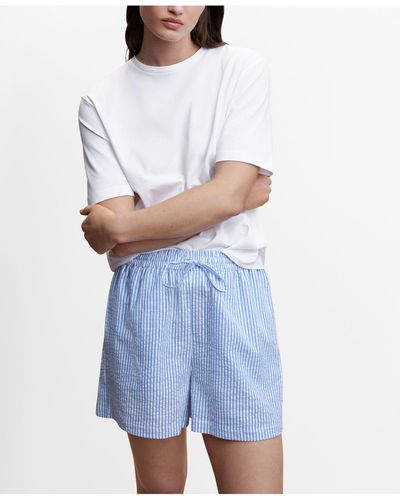 Mango Striped Cotton Short Pajamas And T-shirt, Set Of 2 - Blue