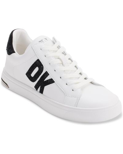 DKNY Abeni Lace Up Rhinestone Low Top Sneakers - White