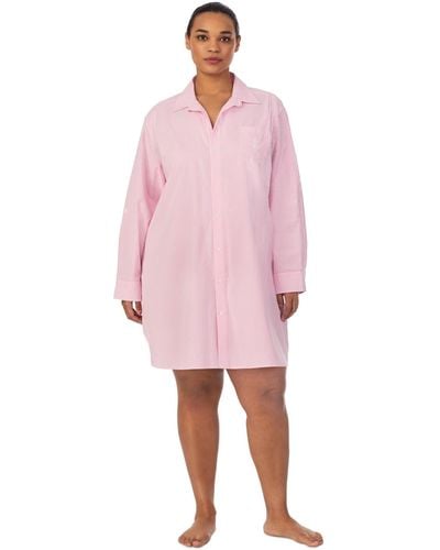 Lauren by Ralph Lauren Plus Size Long-sleeve Roll-tab His Shirt Sleepshirt - Pink
