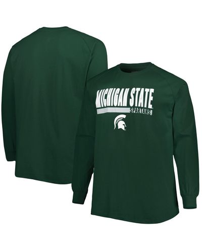 Profile Michigan State Spartans Big And Tall Two-hit Raglan Long Sleeve T-shirt - Green