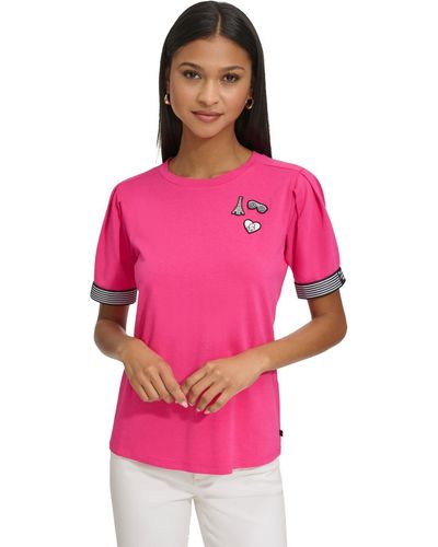 Karl Lagerfeld Round-neck Short-sleeve Logo Top - Pink