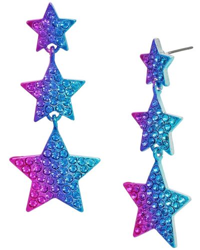 Betsey Johnson Faux Stone Pave Star Linear Earrings - Blue