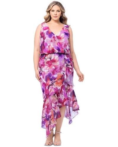 Xscape Plus Size Floral Blouson High-low Dress - Pink