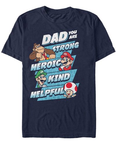 Fifth Sun Nintendo Super Mario Dad Strengths Short Sleeve T-shirt - Blue