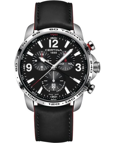 Certina Swiss Chronograph Ds Podium Leather Strap Watch 44mm - Black