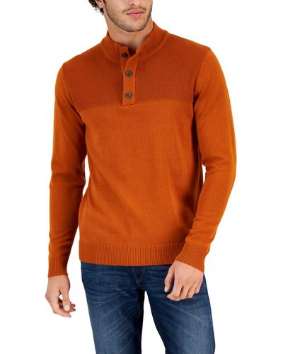 Club Room Button Mock Neck Sweater - Orange