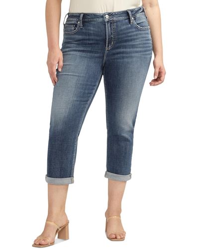 Silver Jeans Co. Plus Size Elyse Luxe Stretch Mid Rise Comfort Fit Capri - Blue