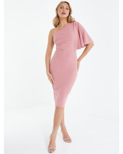 Quiz Scuba Crepe One Shoulder Midi Dress - Pink