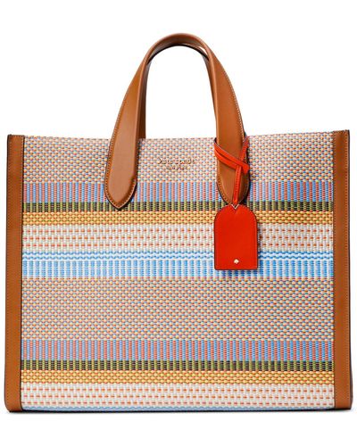 Kate Spade Manhattan Woven Striped Fabric Large Tote - Yellow