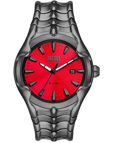 DIESEL Vert Three Hand Date Stainless Steel Watch 44mm - Red