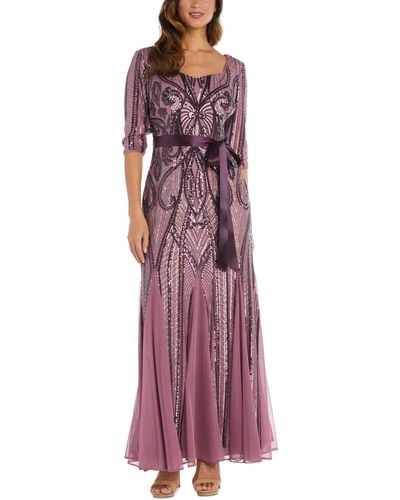 R & M Richards Sequinned Long Fit & Flare Dress - Purple