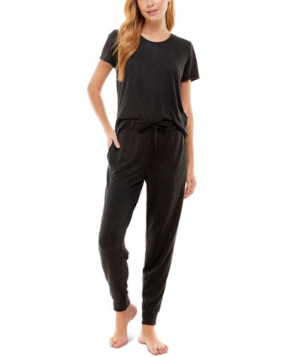 Roudelain Scoop Neck T-shirt & jogger Pants Pajama Set - Black