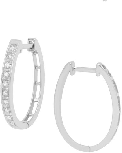 Macy's Diamond Oval Hoop Earrings (1/10 Ct. T.w.) In Sterling Silver - Metallic