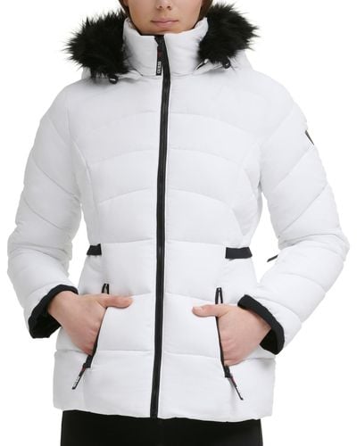 Guess Faux-fur-trim Hooded Puffer Coat - White