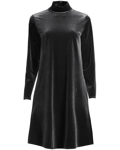 Lands' End Plus Size Long Sleeve Velvet Turtleneck Dress - Black