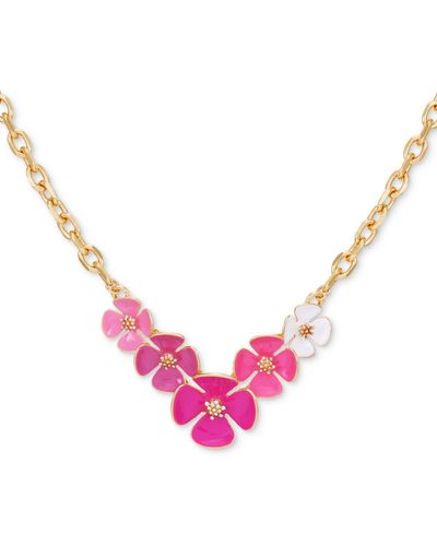 Guess Tone Pink Flower Frontal Necklace