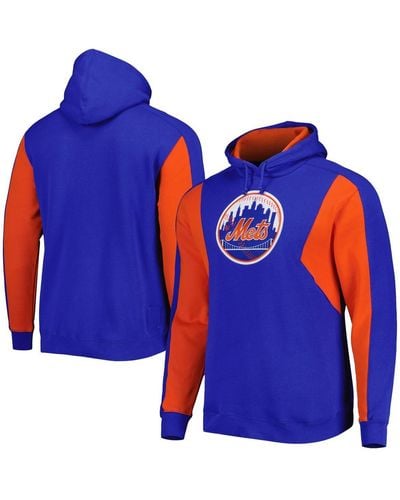 Mitchell & Ness Royal And Orange New York Mets Colorblocked Fleece Pullover Hoodie - Blue