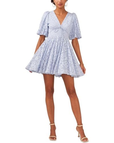 Cece Floral Lace Balloon-sleeve Fit & Flare Dress - Blue
