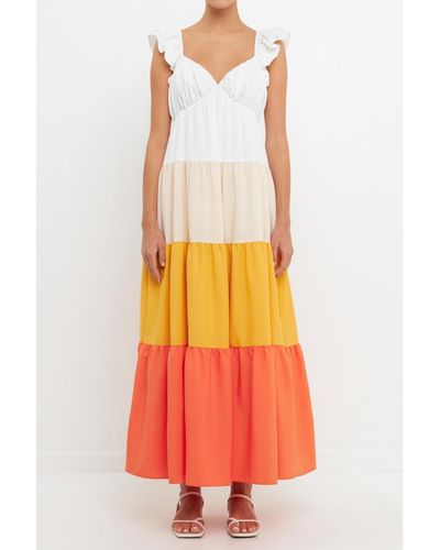 English Factory Sunset Colorblock Maxi Dress - Orange