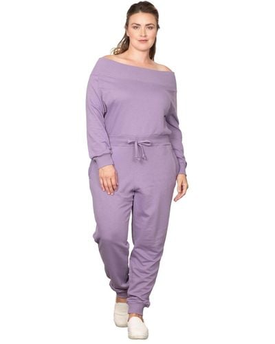 Poetic Justice Plus Size Curvy Fit Off-shoulder Lounge Jumpsuit - Purple