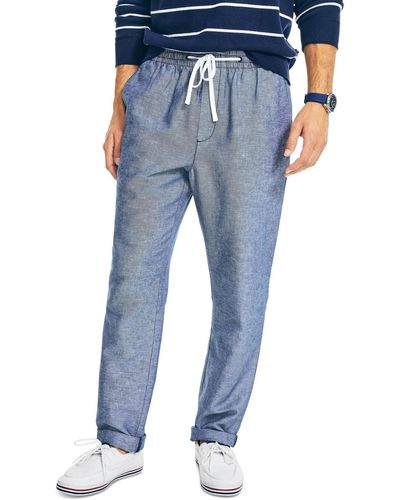 Nautica Classic-fit Elastic Drawstring Linen Pant - Blue