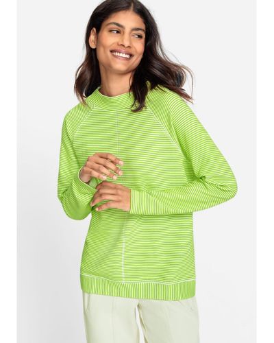 Olsen Long Sleeve Striped Ribbed Jersey Top - Green