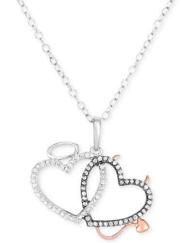 Macy's Diamond Angel & Devil Double Heart 18" Pendant Necklace (1/6 Ct. T.w. - White