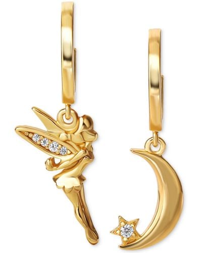 Disney Cubic Zirconia Tinkerbell & Moon Mismatch Dangle Hoop Earrings - Metallic