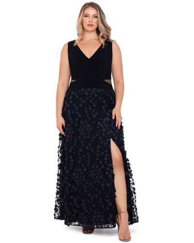 Xscape Plus Size 3d-flower-skirt Gown - Black