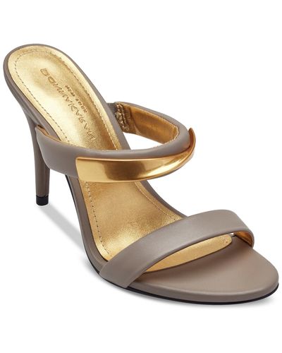 Donna Karan Sabina Double Band Slide Stiletto Heel Dress Sandals - Metallic