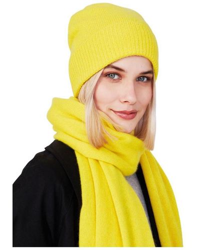 Style Republic 100% Pure Cashmere Ribbed Cuff Beanie - Yellow