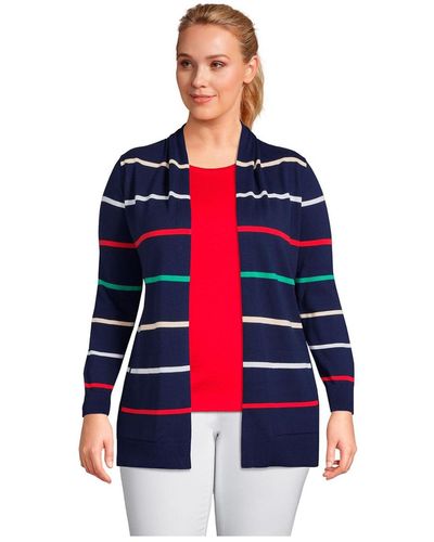 Lands' End Plus Size Open Long Cardigan Sweater - Red