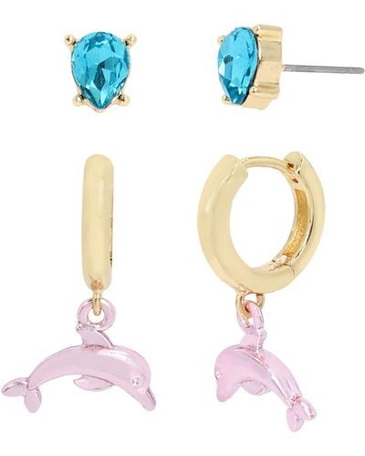 Betsey Johnson Faux Stone Dolphin Charm huggie Duo Earring Set - Blue
