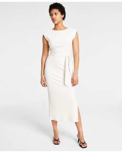 BarIII Cap-sleeve Ribbed Midi Dress - White
