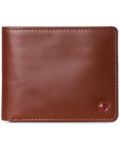 Alpine Swiss Rfid Protected Leather Wallet Center Flip Commuter Bifold 2 Id - Brown