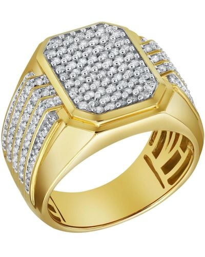 LuvMyJewelry Hexwall Natural Certified Diamond 1.3 Cttw Round Cut 14k Gold Statement Ring - Metallic
